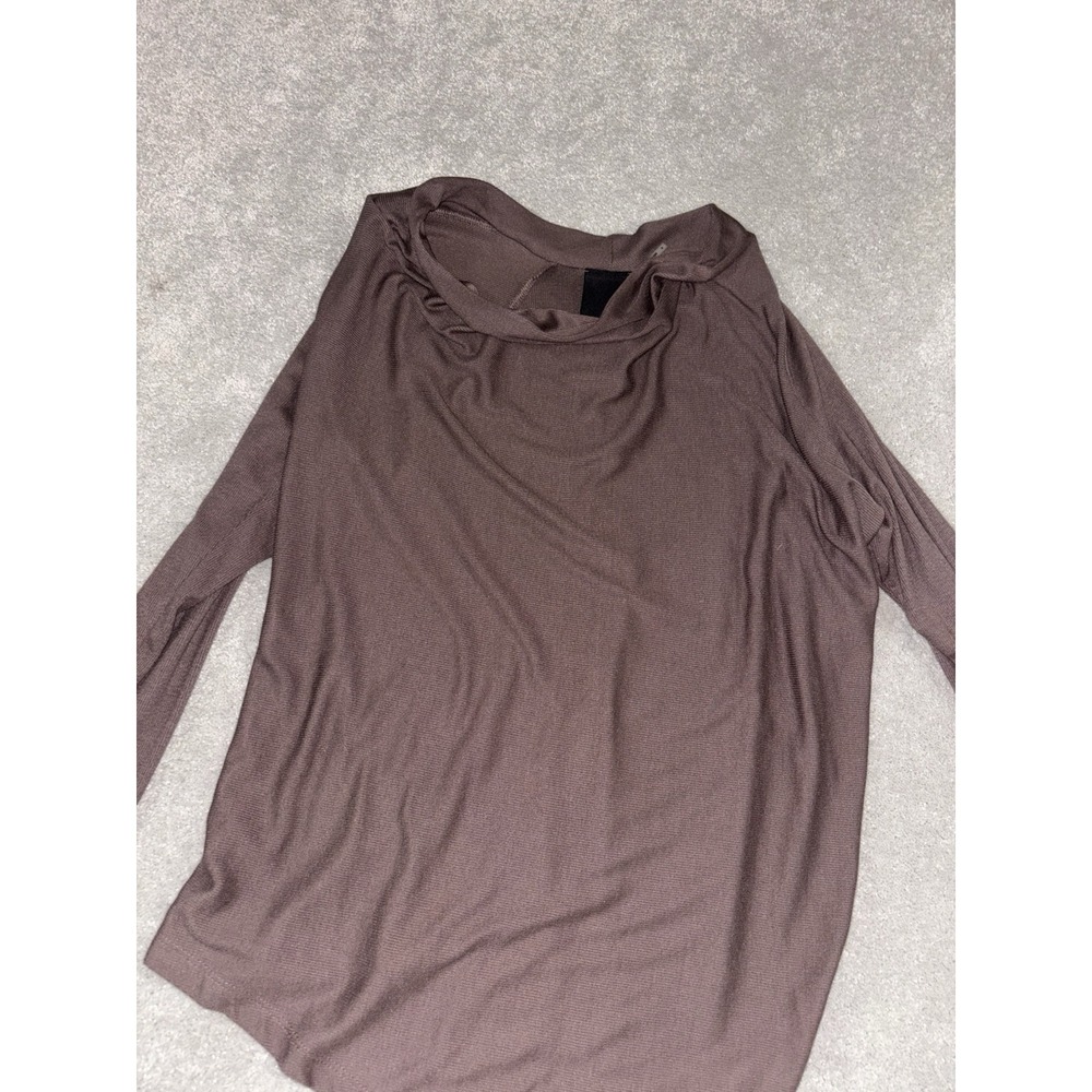 womens heather a symmetrical hem brown long sleeve‎ Small Brown Modal USA